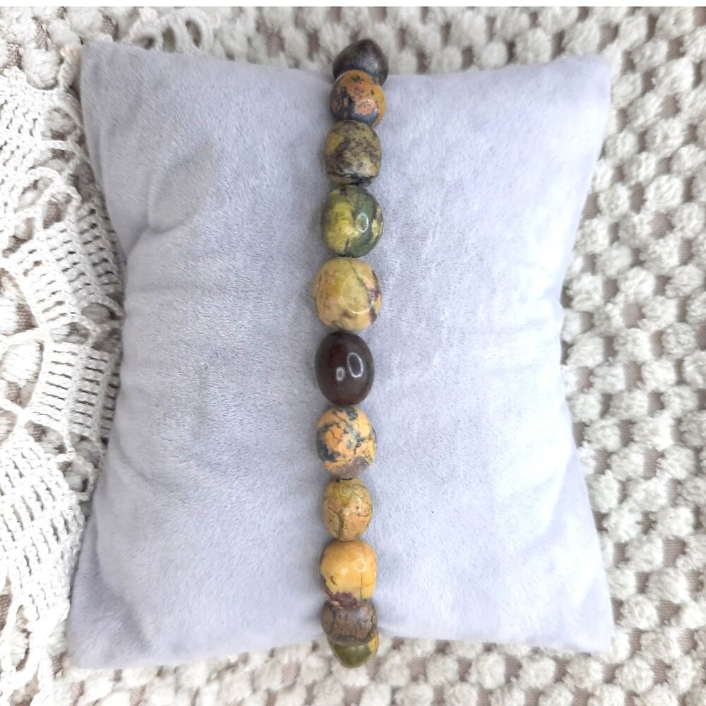 Artisan Serpentine Spherical Beaded Bracelet Stretch Gemstone Earthy Unisex NEW